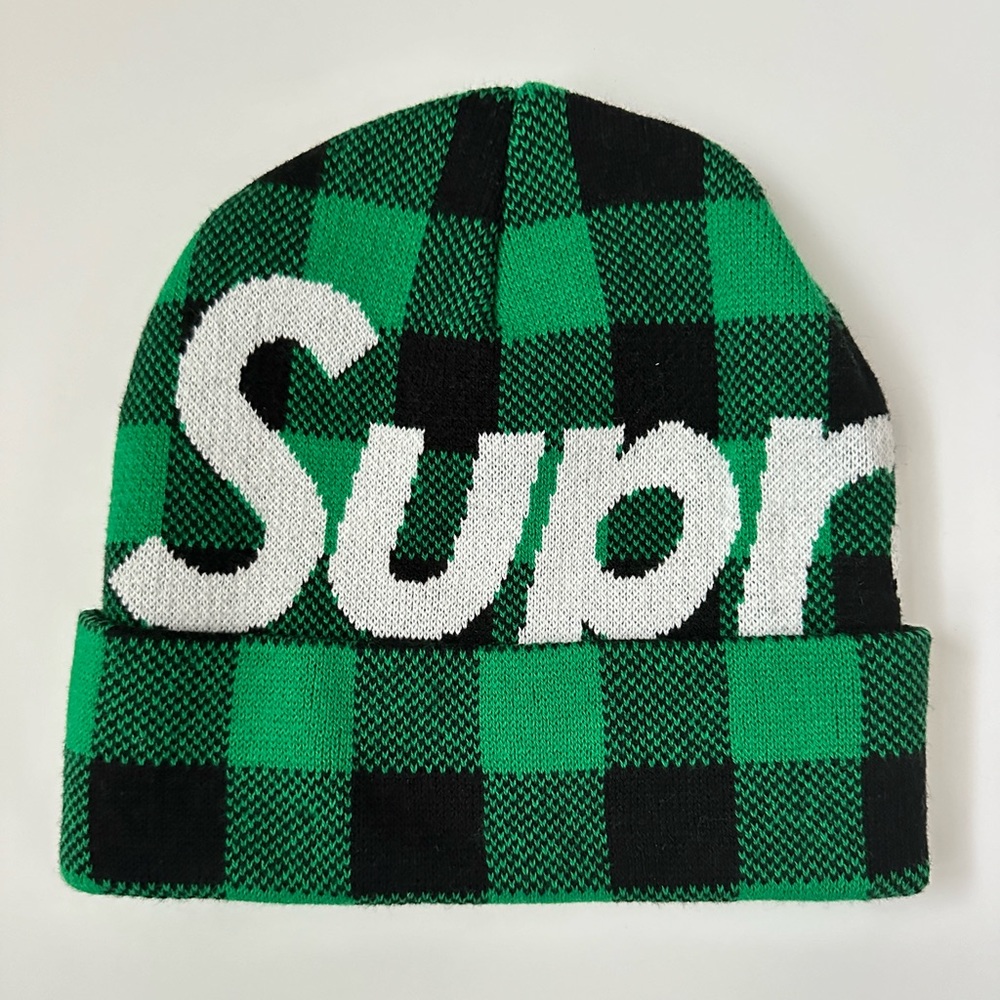 Green checkered Supreme beanie